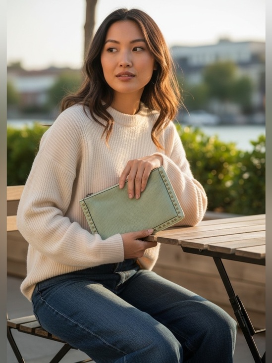 summer & rose Handbags - Perforated Mint Green Clutch